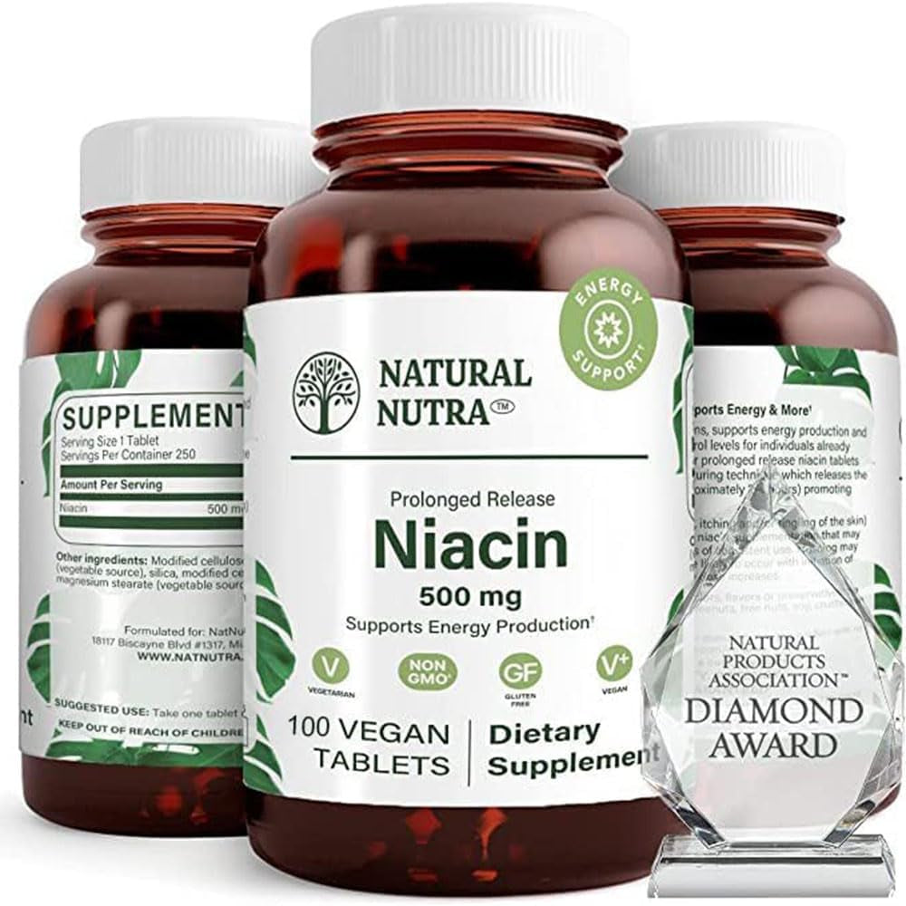 Natural Nutra Time-Release Slow Niacin 500Mg (Vitamin B3), Energy Production, Pr