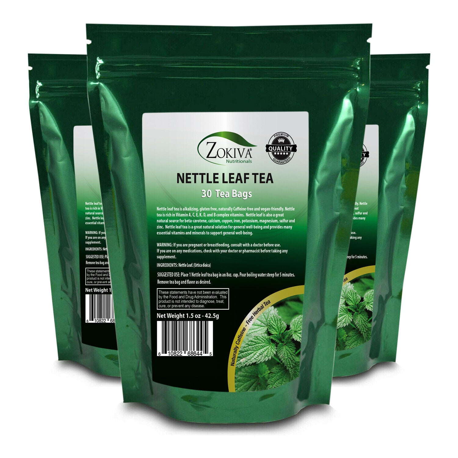 Nettle Leaf Tea Bags - 3-Pack (90) Premium Quality, Caffeine-Free Herbal Tea