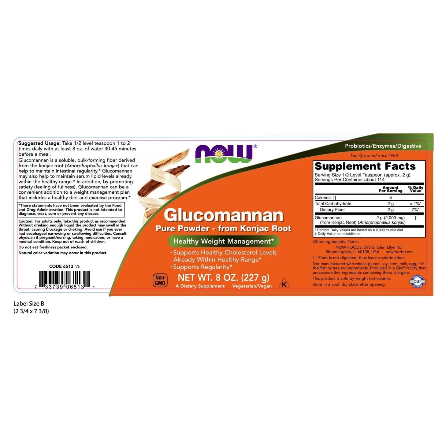 NOW Foods Glucomannan Pure Powder, 8 Oz.