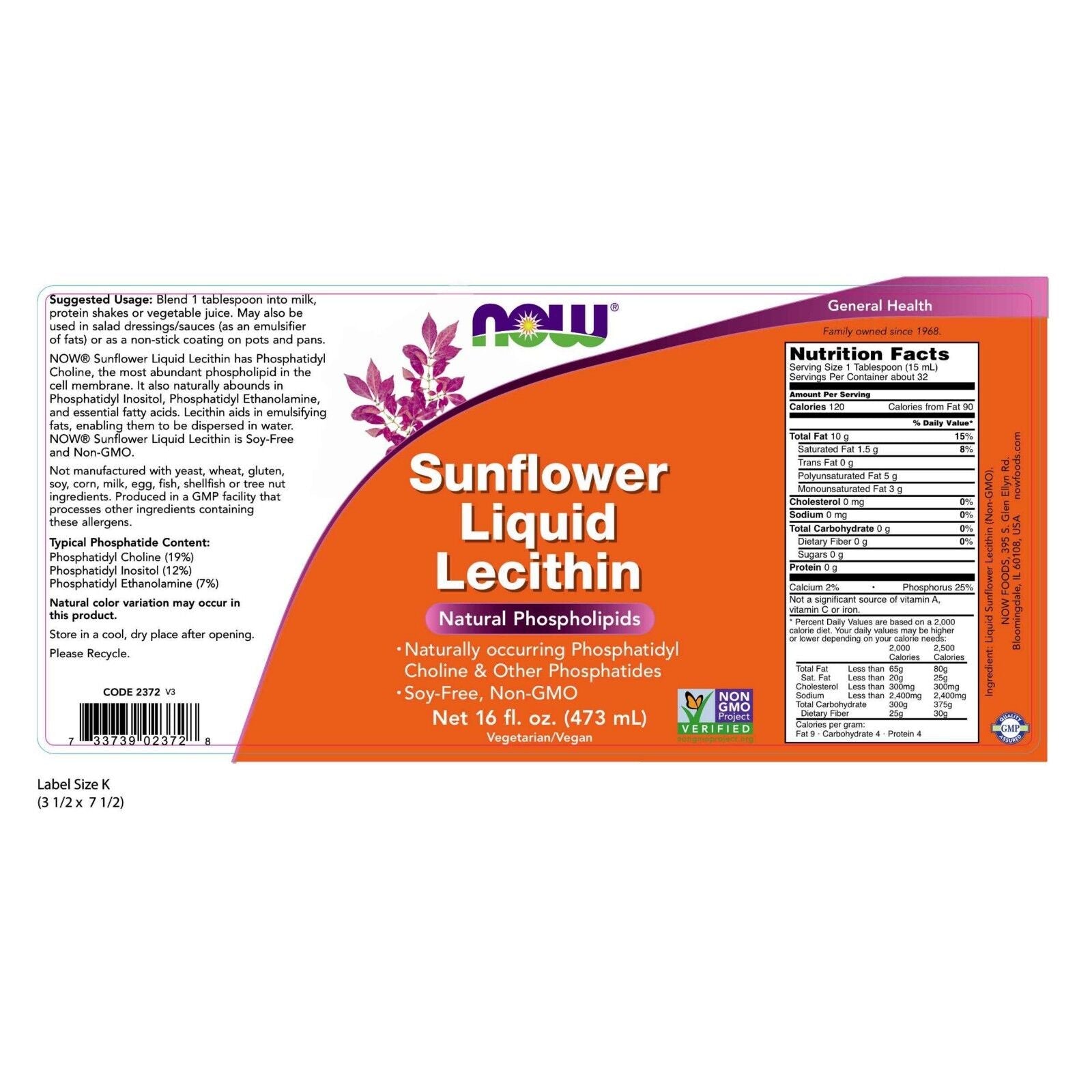 Sunflower Liquid Lecithin, 16 Fl.Oz.