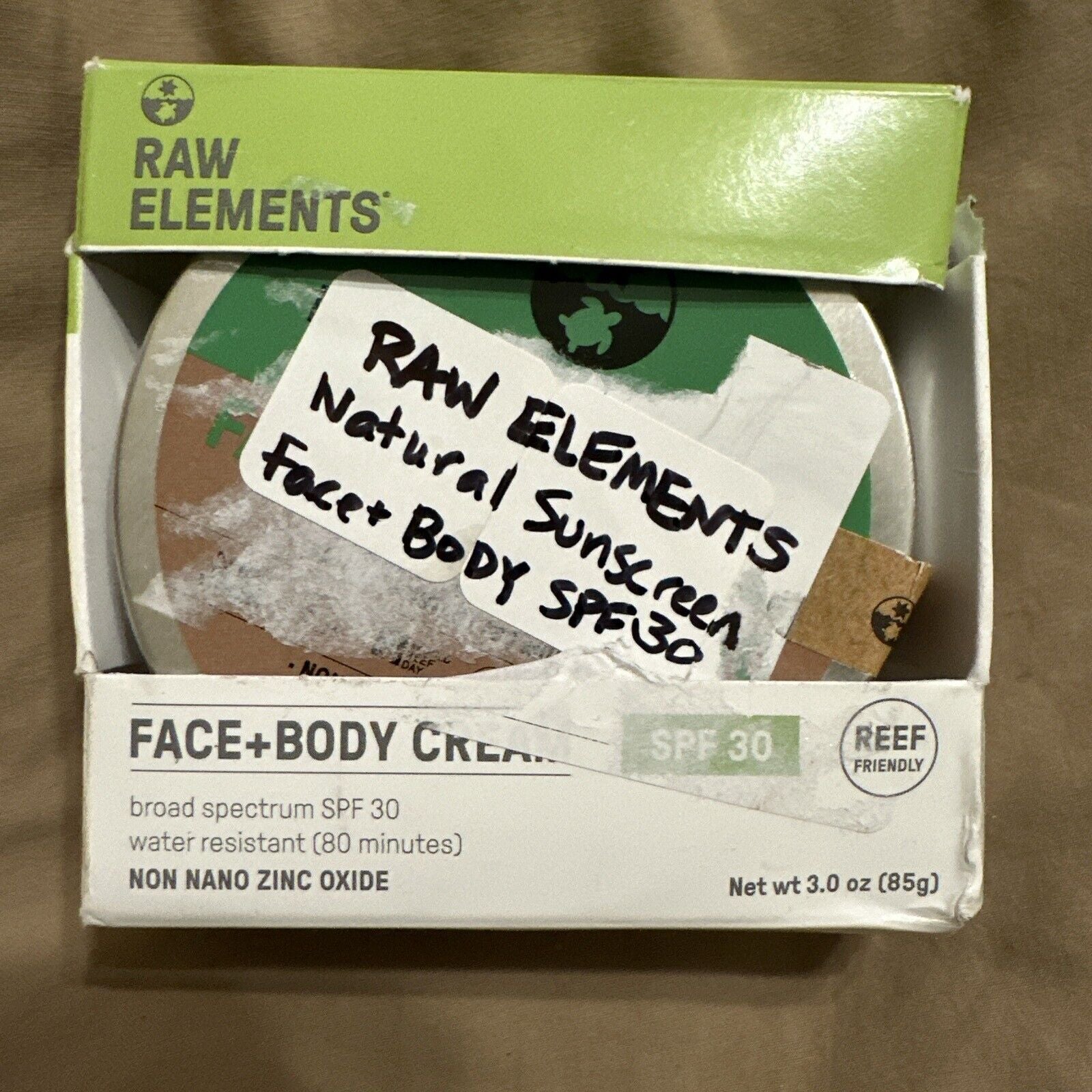 Raw Elements Face and Body Natural Sunscreen, Non-Nano Zinc Oxide, SPF 30+