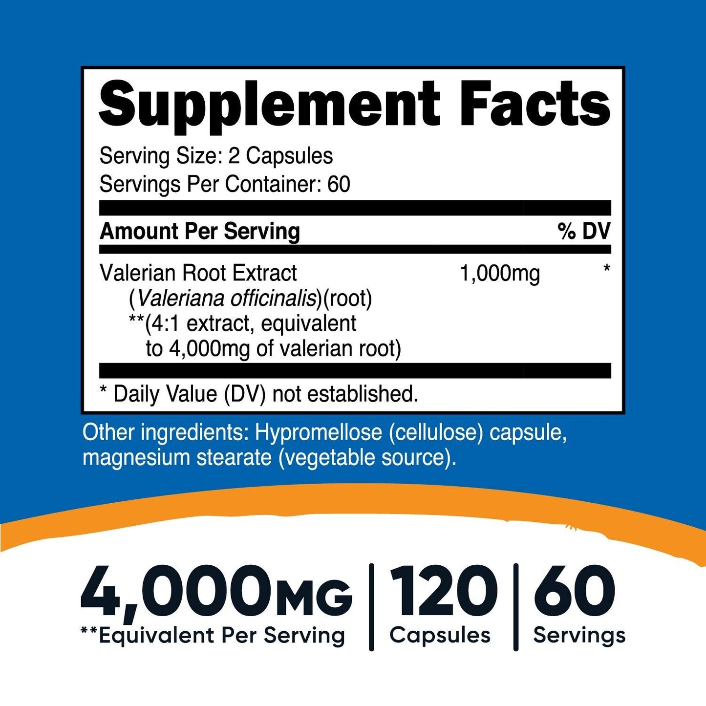 Valerian Root Capsules 1000Mg, 120 Caps - Gluten Free, Non-Gmo Nutricost