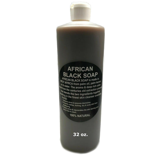 32 Oz. Raw African Black Soap Liquid - 100% Pure Natural Organic Body Face Wash