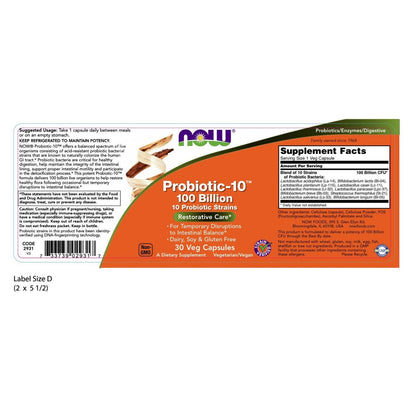 NOW Foods Probiotic-10 100 Billion, 30 Veg Capsules