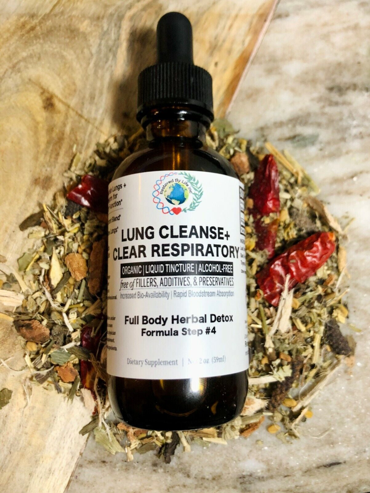 Lung Cleanse Clear Respiratory Tincture Organic 2Oz Glass Dropper Bottle