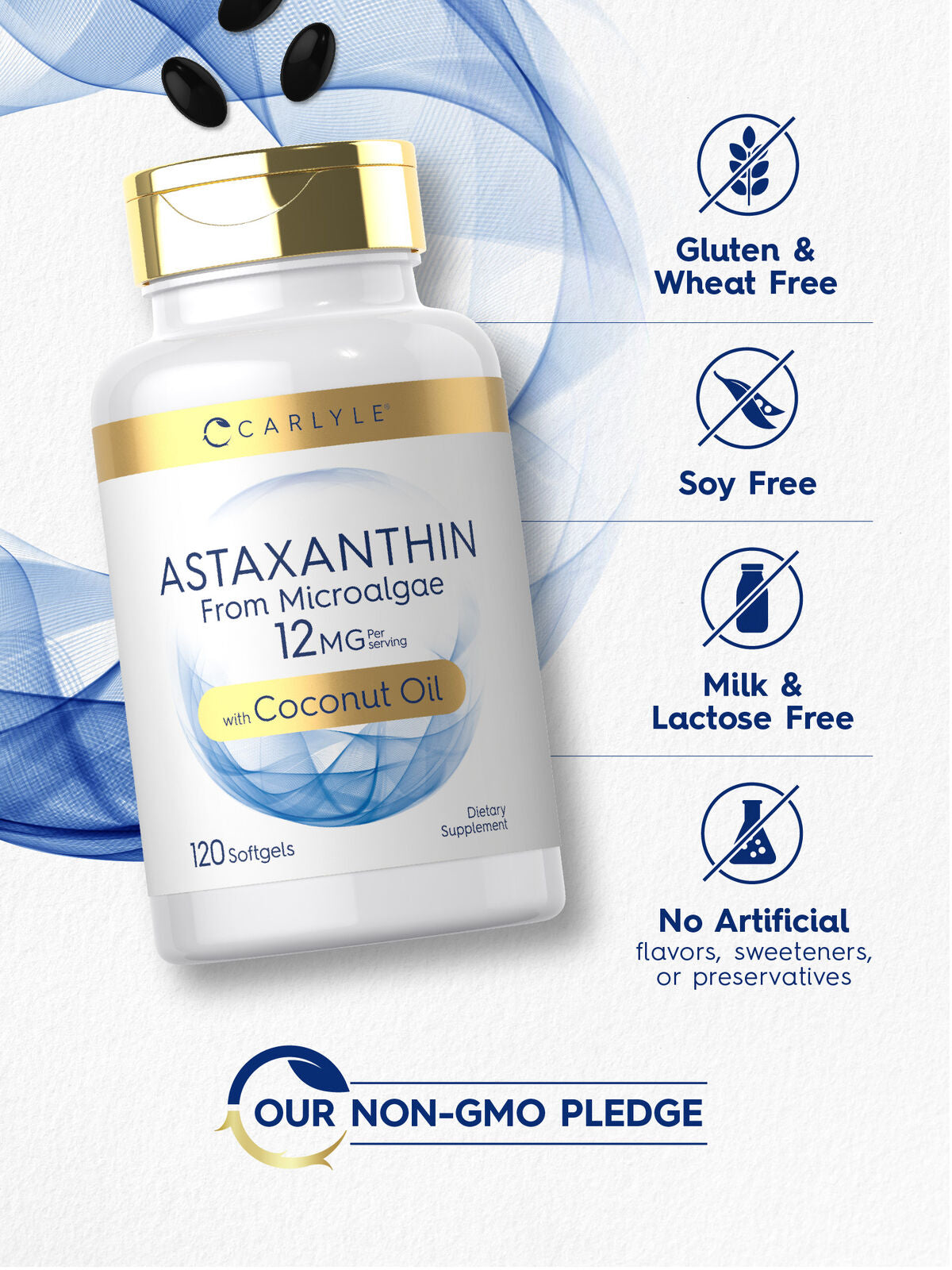 Astaxanthin 12Mg | 120 Softgels | from Microalgae, with Coconut Oil | by Carlyle