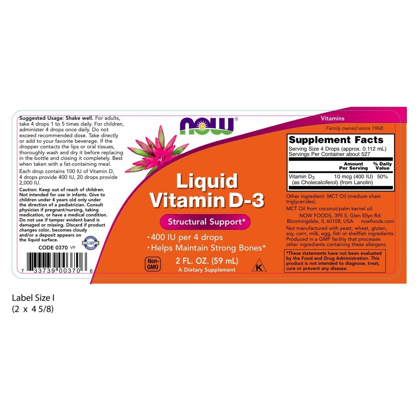 NOW Foods Vitamin D-3 Liquid, 2 Fl. Oz.