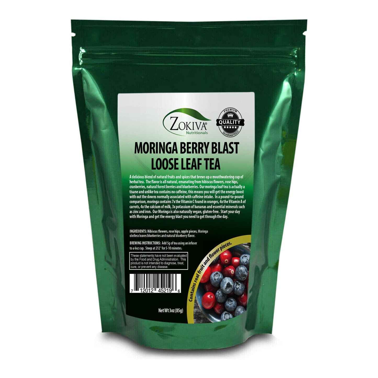 Moringa Tea Loose Leaf Blend, Berry Blast with Premium Organic Moringa 3Oz Pouch