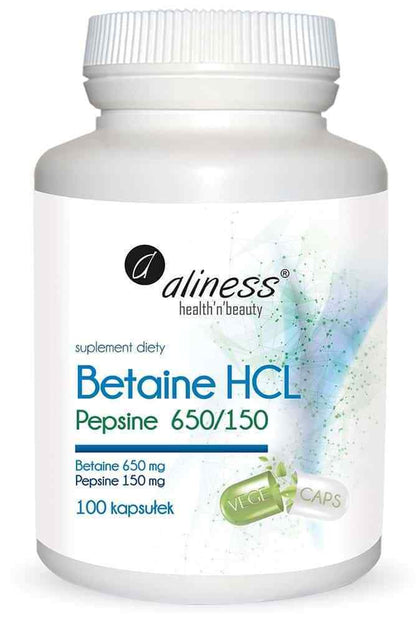 Betaine HCL Pepsin ALINESS 650 / 150Mg 100 Capsules HOMOCYSTEINE METABOLISM