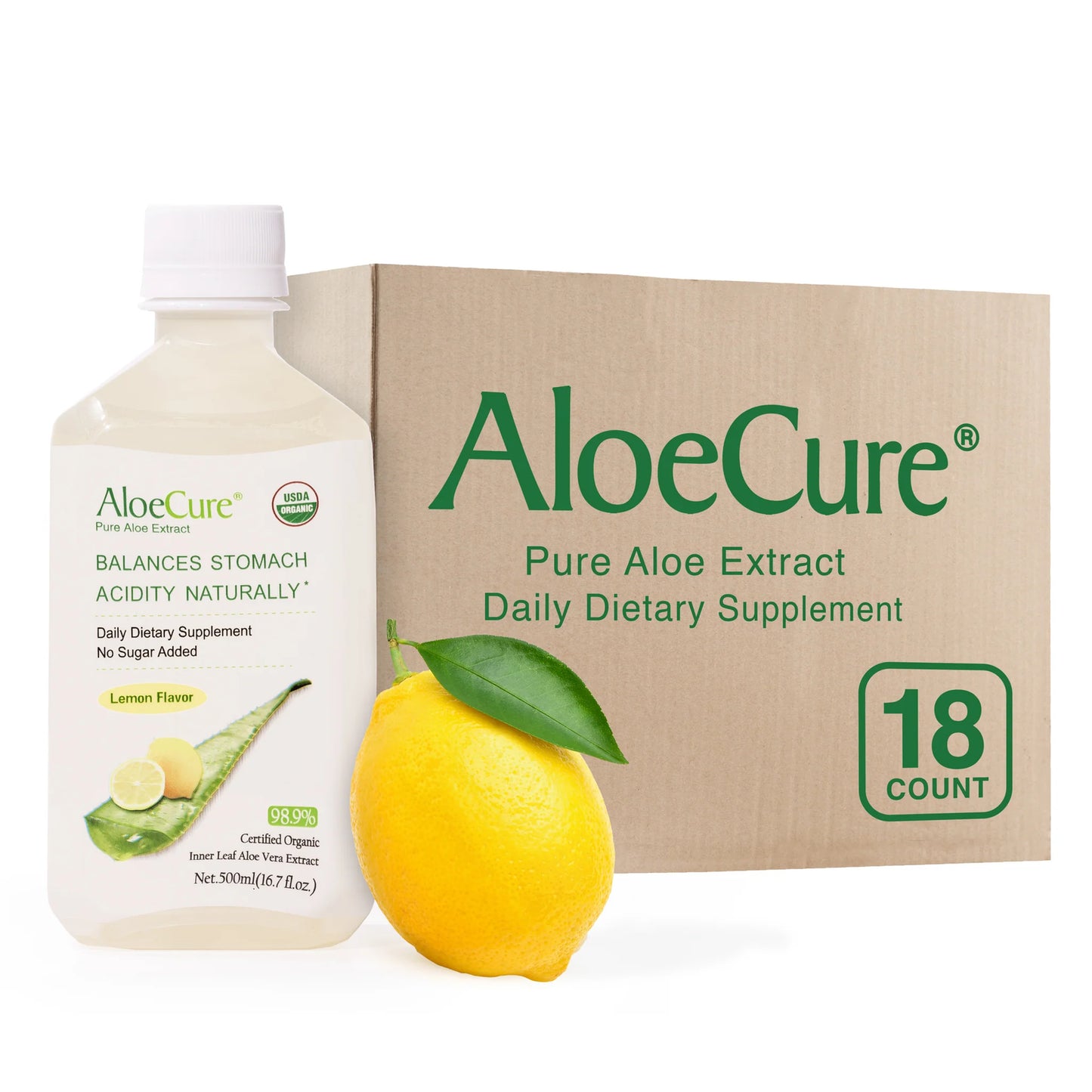 Pure Aloe Vera Juice Lemon Flavor - USDA Certified Organic