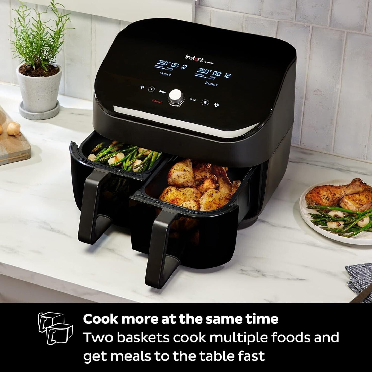 Vortex plus XL 8QT Clearcook Air Fryer, Clear Windows, Custom Programming