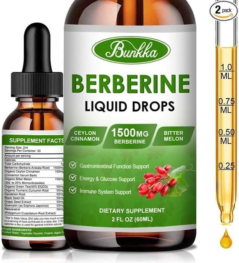 Berberine Supplement 1500Mg, Organic Berberine Liquid Drops with Ceylon Cinnamon