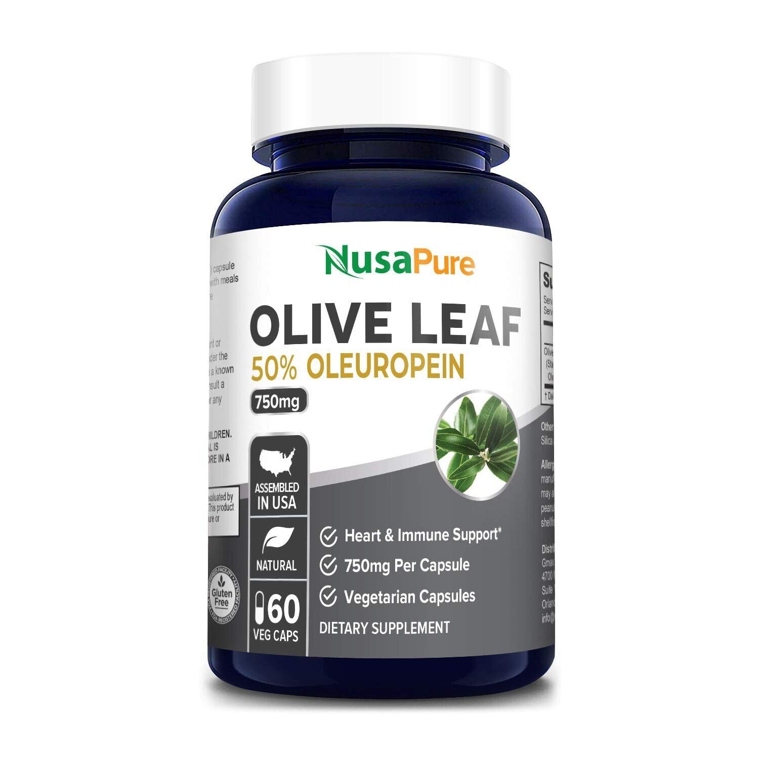 Olive Leaf Extract (Non-Gmo & Gluten Free) 750 Mg - 50% Oleuropein