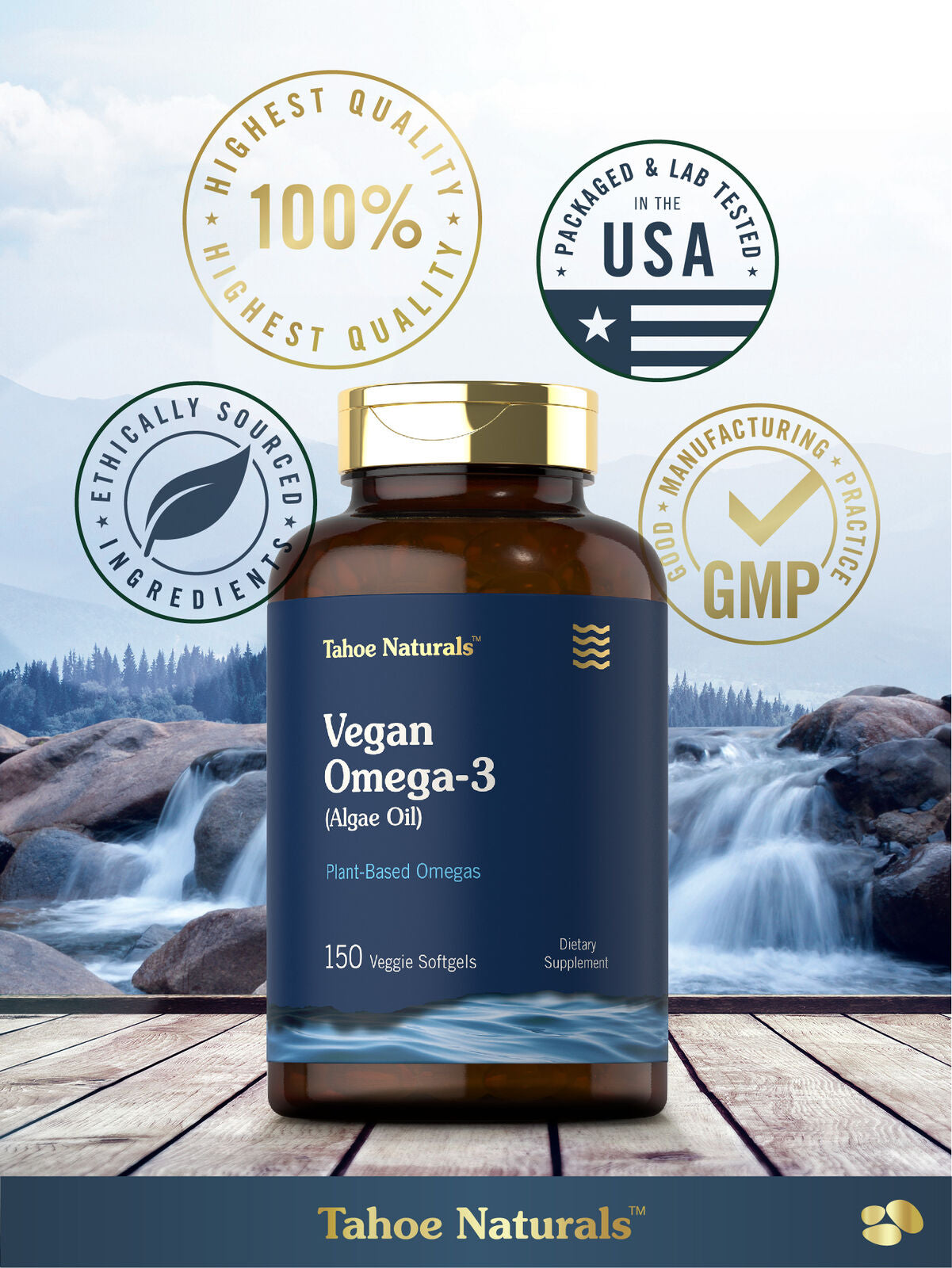 Omega 3 Supplement | 150 Vegan Softgels, from Algae Oil | by Tahoe Nutritionals