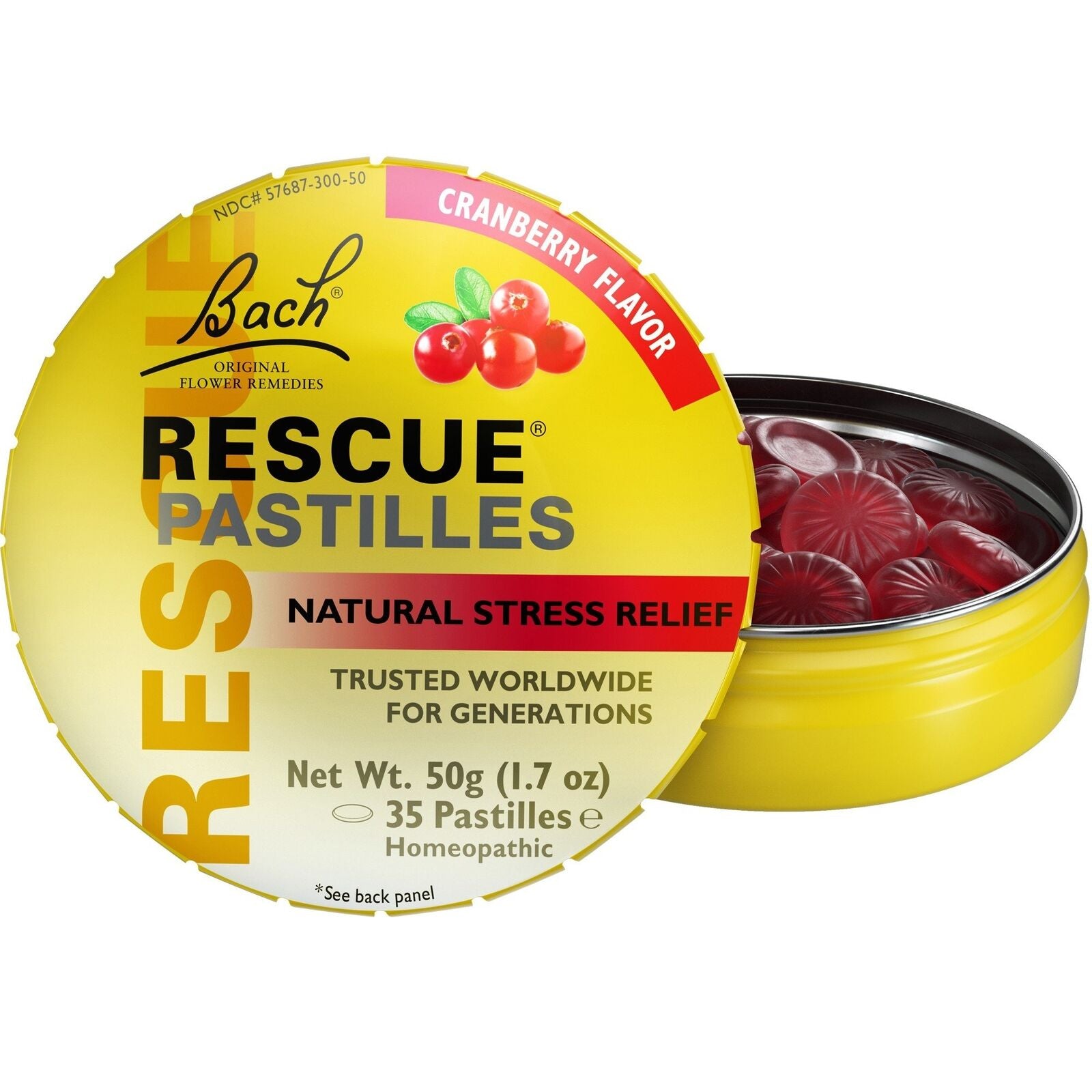 Bach Rescue Patilles Tin Cranberry 50 G (1.7 Oz) Pastilles