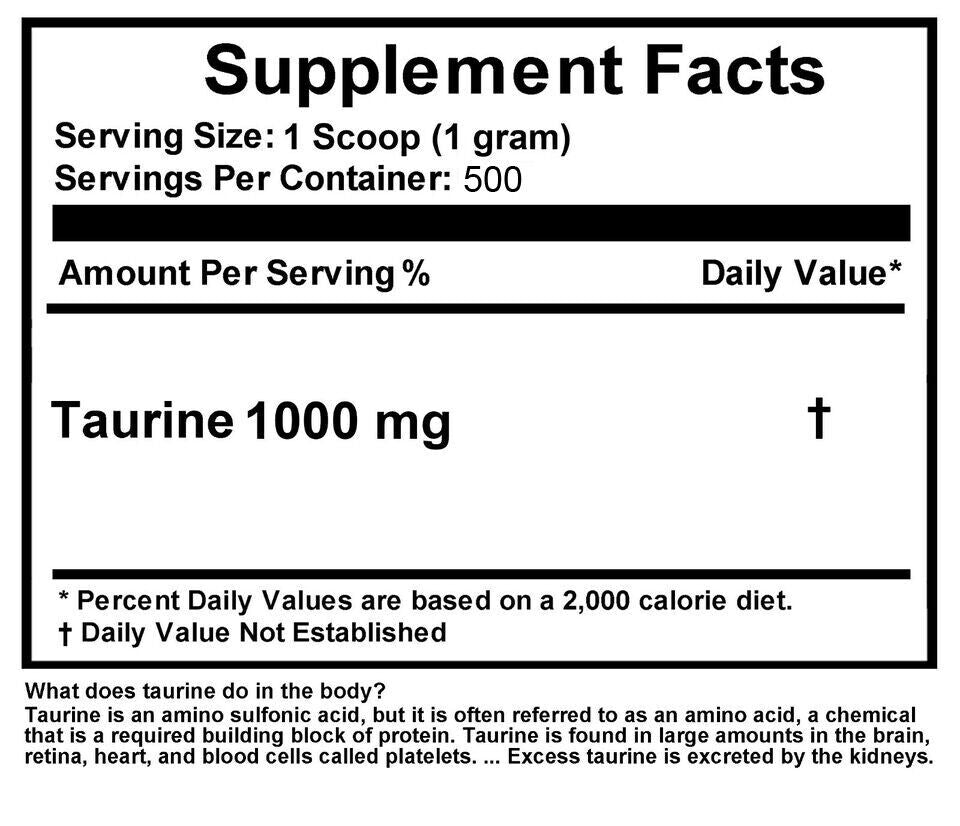 1.1Lb (500G) 100% PURE L-TAURINE FREE-FORM AMINO ACID POWDER USP GRADE