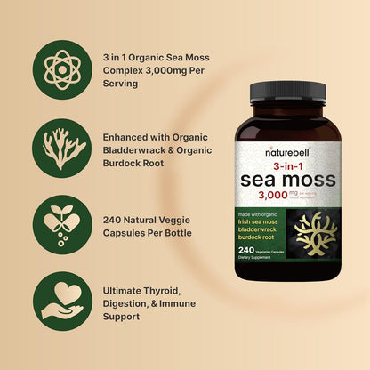 Naturebell Irish Sea Moss Capsules, 3,000Mg per Serving, 240 Veggie Pills | Made