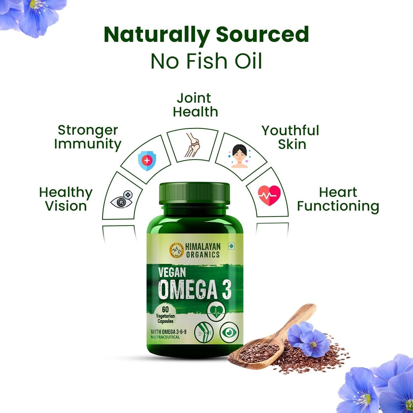 Natural Nutrition Supplement Omega 3 60 Capsules for Heart & Skin