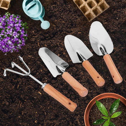 Gardening Tools Set of 4, Garden Tool Kit Comes with Wooden Alloy Multi