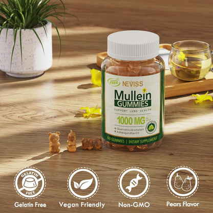 Sugar Free Mullein Gummies - Lung Cleanse - Mullein Leaf Extract 1000Mg for Resp