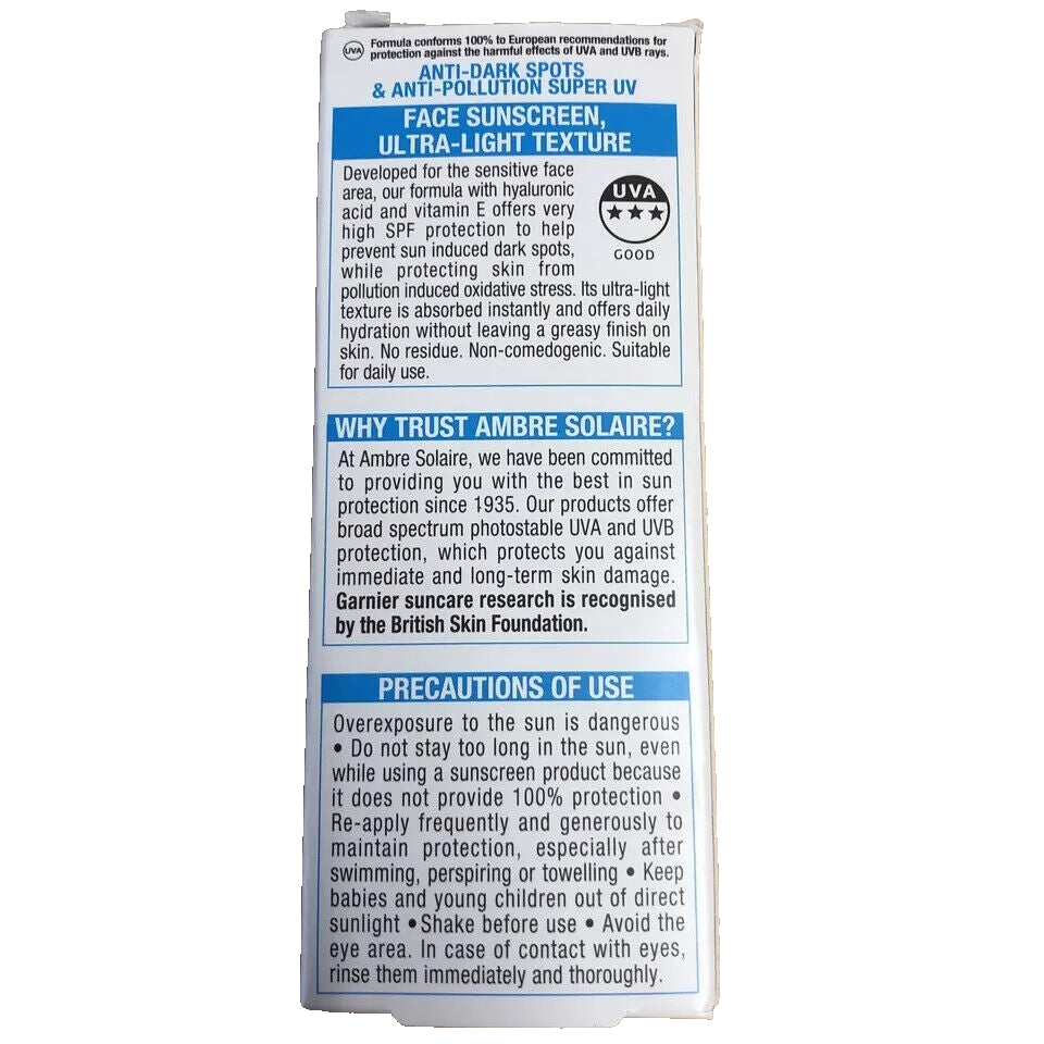 Garnier Ambre Solaire Face Serum SPF50+, 30Ml-1 Fl Oz, Sun Protection