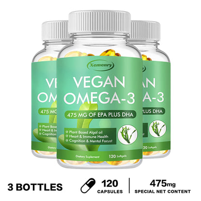 120Pcs Vegan Omega-3 Algae Oil Capsules 475Mg - EPA, DHA - Heart & Joint Health