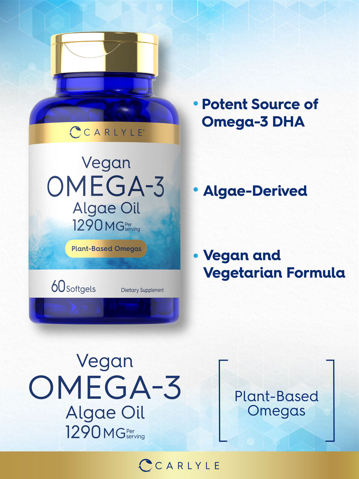 Omega 3 Supplement Vegan | 60 Softgels | from Algae Oil | by Carlyle