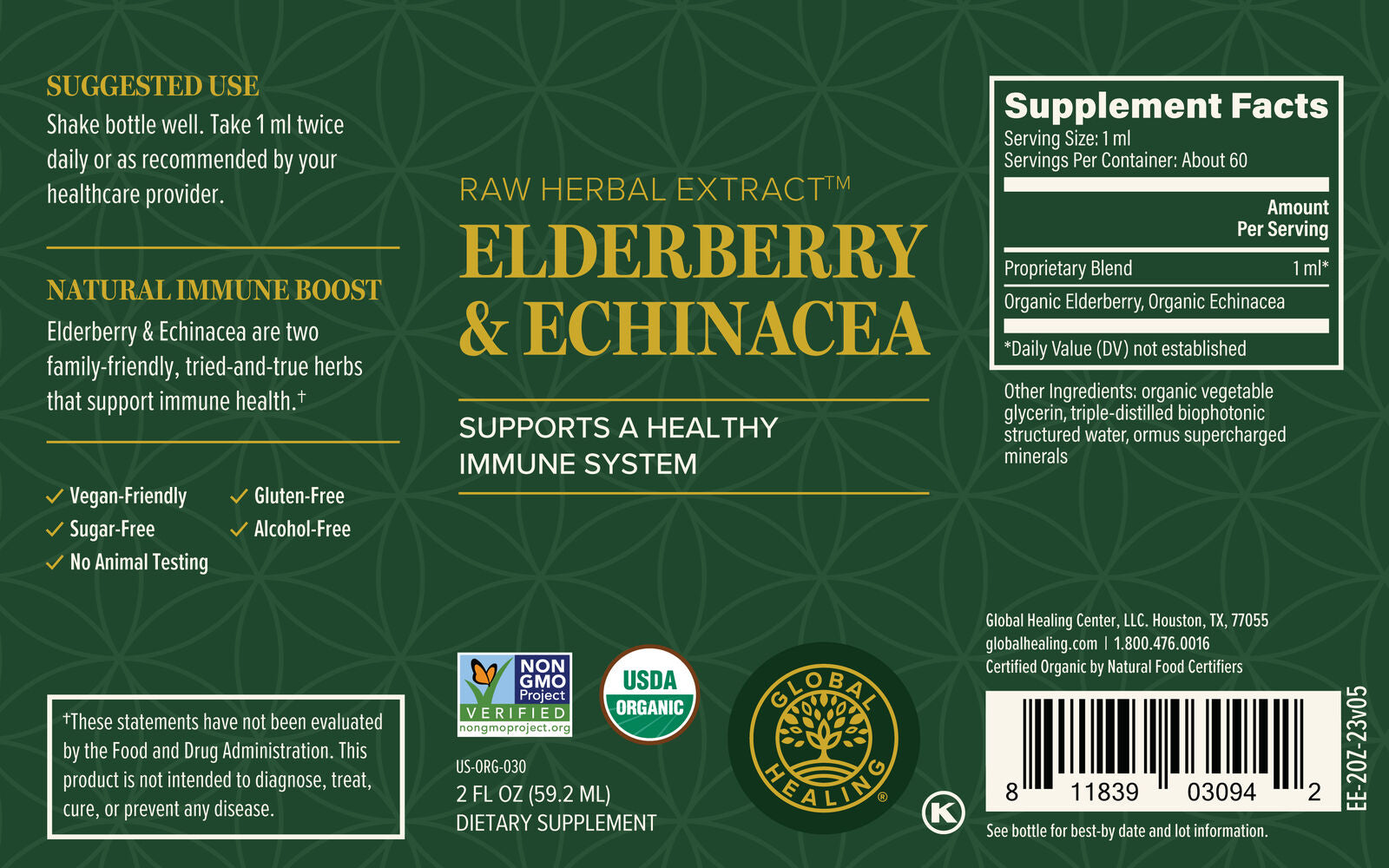 Elderberry & Echinacea Liquid Supplement (2 Oz) USDA Organic