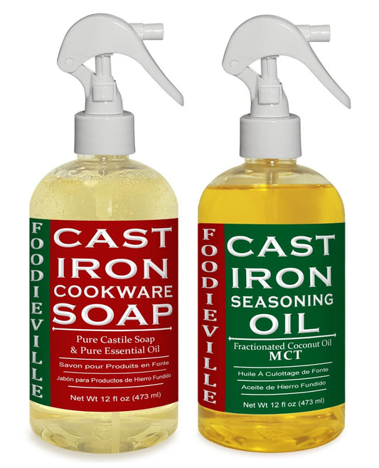 Cast Iron Oil & Soap Care Set for Cast Iron Skillets, Griddles, Grills, Season