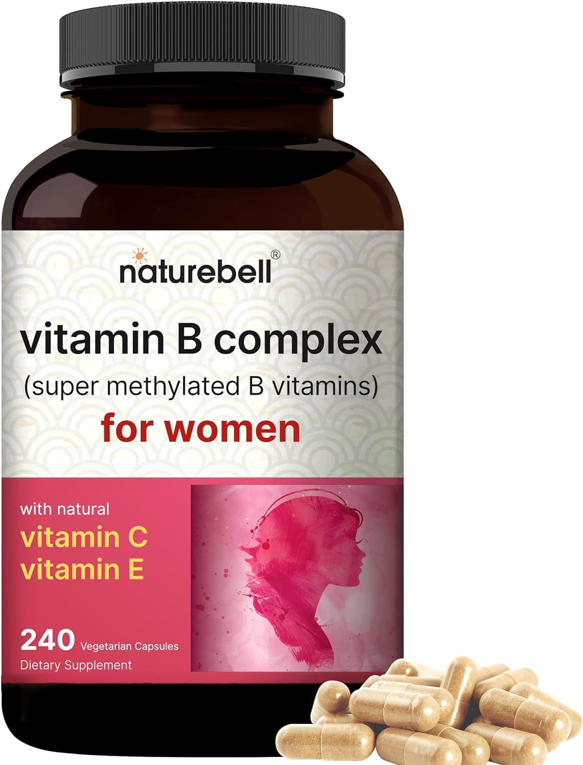 Vitamin B Complex for Women, 240 Veggie Capsules | Super Methylated B Vitamins |