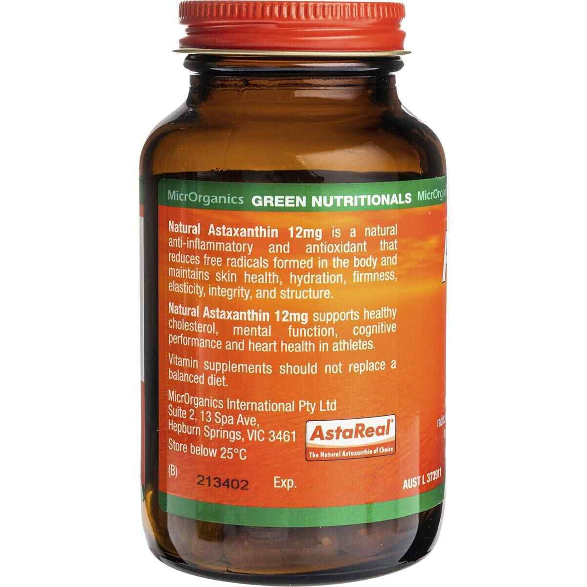 GREEN NUTRITIONALS Natural Astaxanthin Vegan Capsules (12Mg) 60