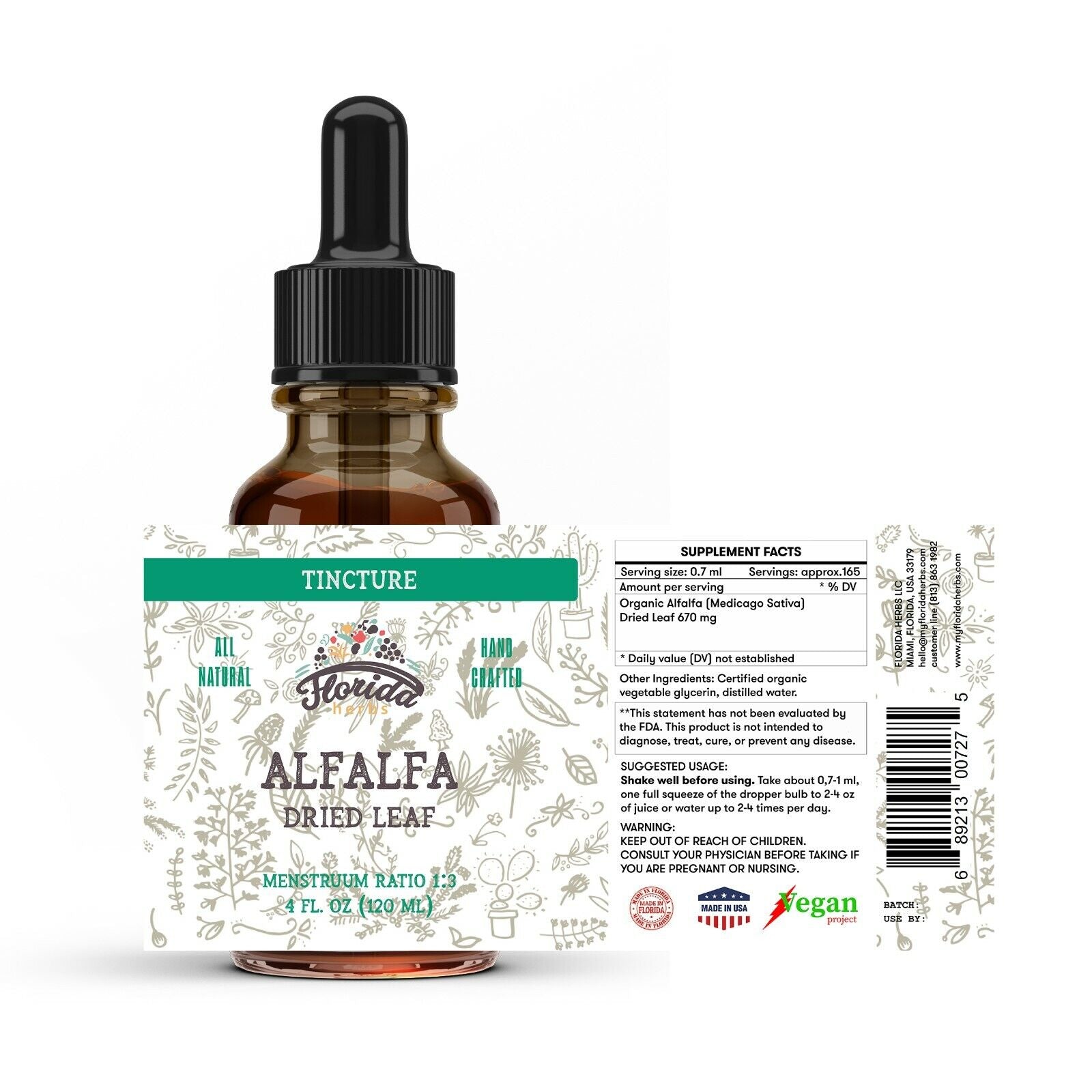 Alfalfa Tincture, Organic Alfalfa Extract Drops (Medicago Sativa) Dried Leaf