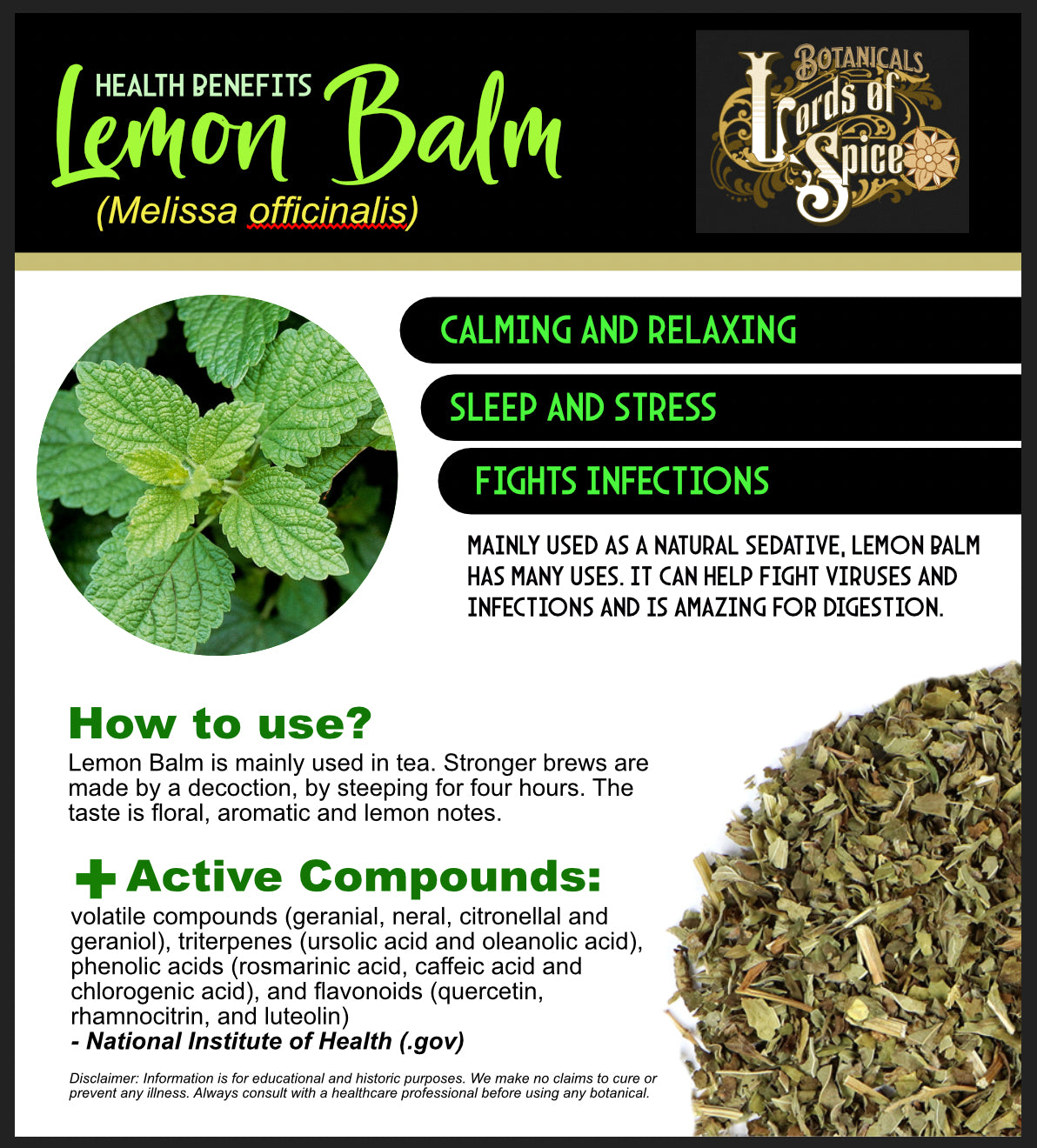 Lemon Balm Extract Lemon Balm Tincture Organic Drops (Melissa Officinalis) USA