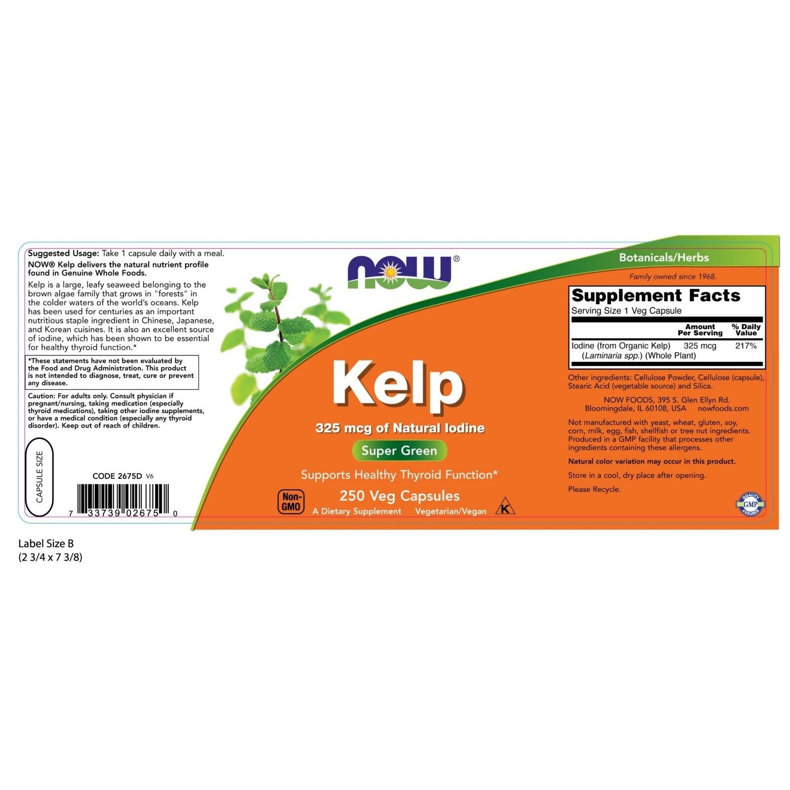 NOW Foods Kelp, 325 Mcg, 250 Veg Capsules