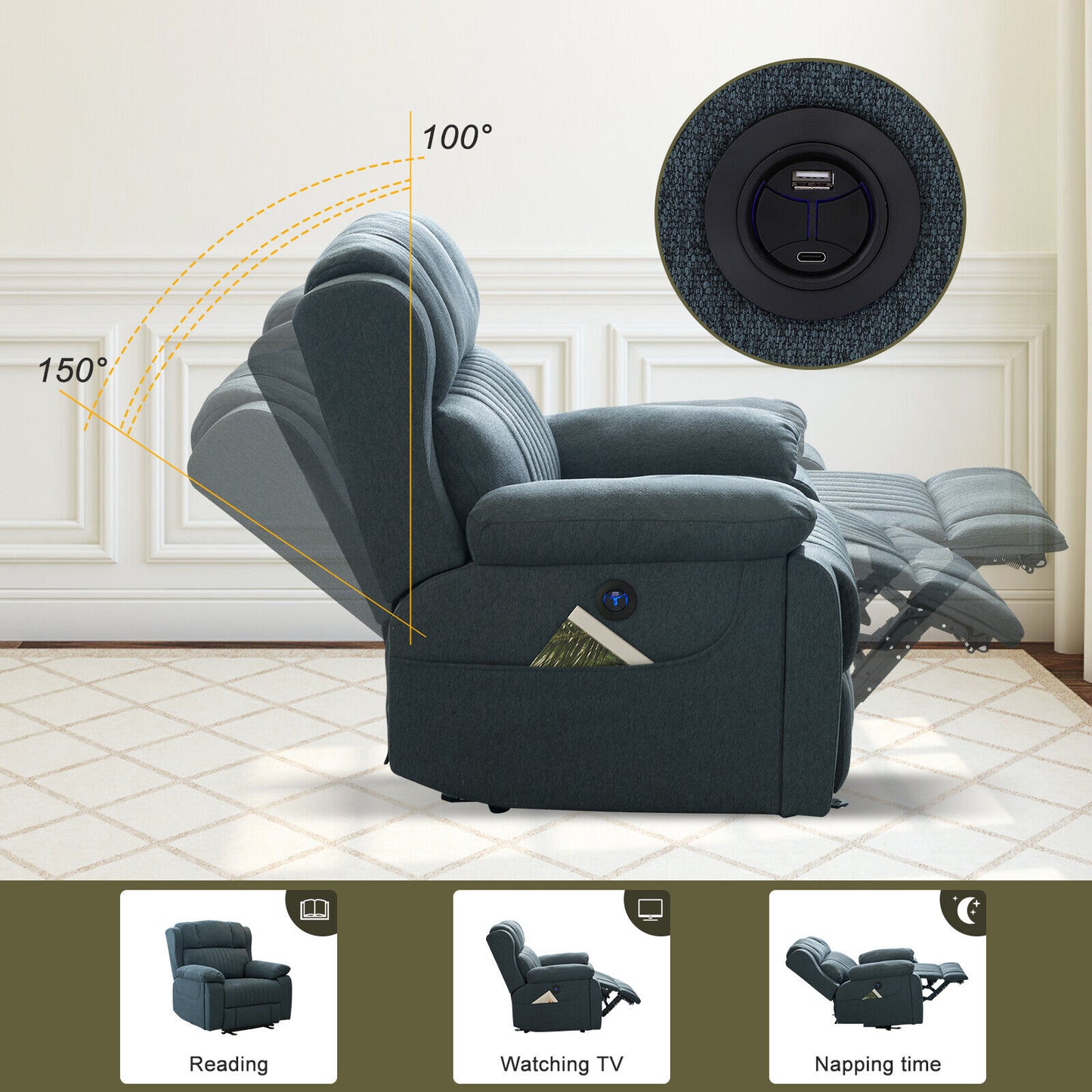 Electric Power Recliner Chair with Massage and Heat, Electric Recliner Chairs