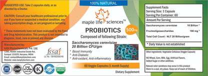 Probiotic Blend of Saccharomyces Cerevisiae 20 Billion CFU/GRAM Capsules 30