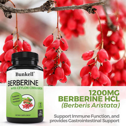 Berberine HCL 1200Mg with Organic Ceylon Cinnamon - Supports Immune Function