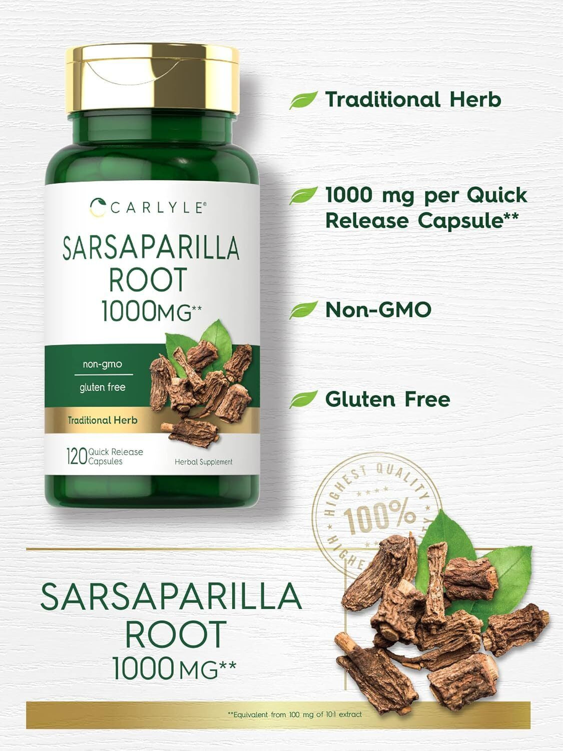 Carlyle Sarsaparilla Root Capsules 1000Mg | 120 Count | Non-Gmo, Gluten Free Sup