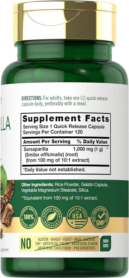 Carlyle Sarsaparilla Root Capsules 1000Mg | 120 Count | Non-Gmo, Gluten Free Sup