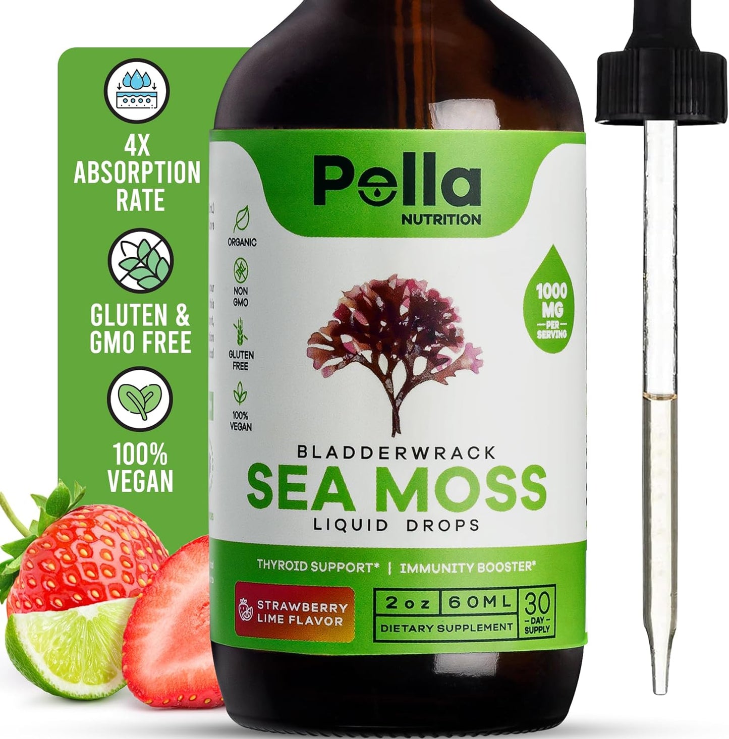 Organic Sea Moss Drops - 1000Mg Irish Sea Moss - 4X Stronger than Sea Moss Gel,