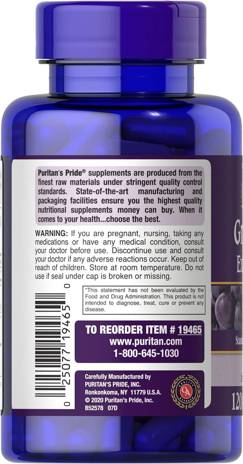 Puritans Pride Grapeseed Extract 200 Mg Capsules, 120 Count