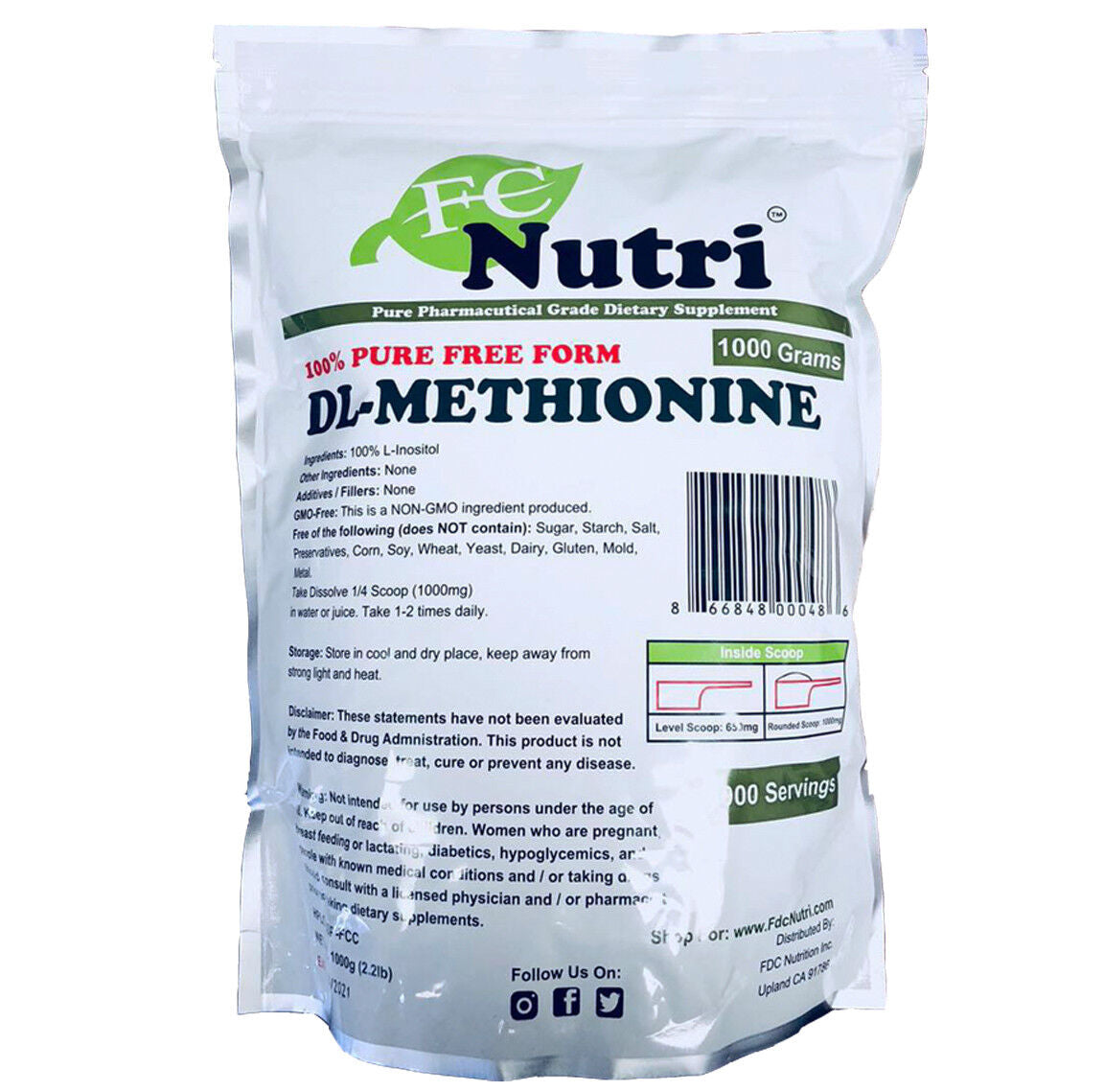 Best Dl-Methionine Powder 100% Pure 2.2Lb X2 Bags (1000 Grams) by Fdcnutri