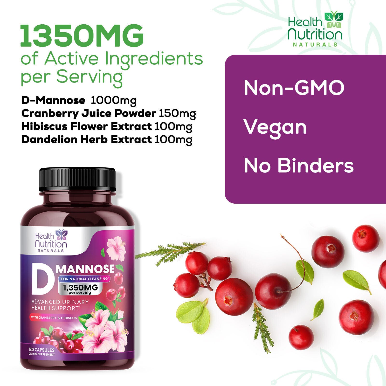 D-Mannose Capsules 1350Mg with Cranberry UTI Support & Cleanse, Bladder Health