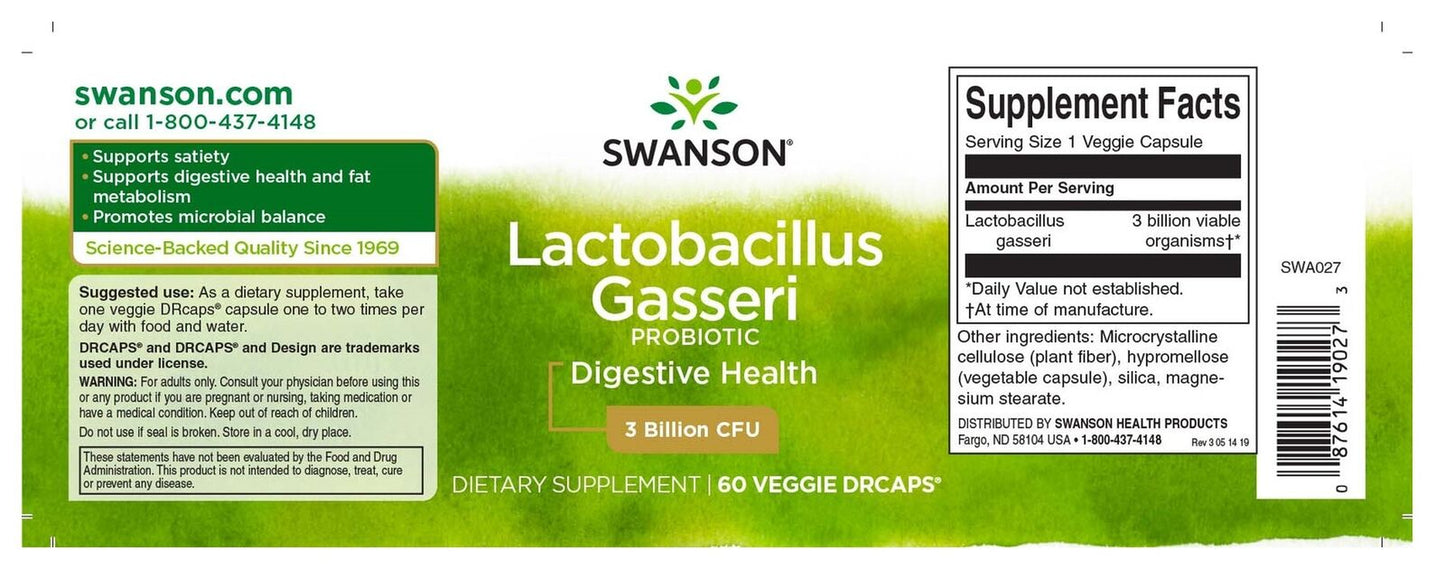 SWANSON Lactobacillus Gasseri 3 Billion CFU (Probiotic) 60 Caps