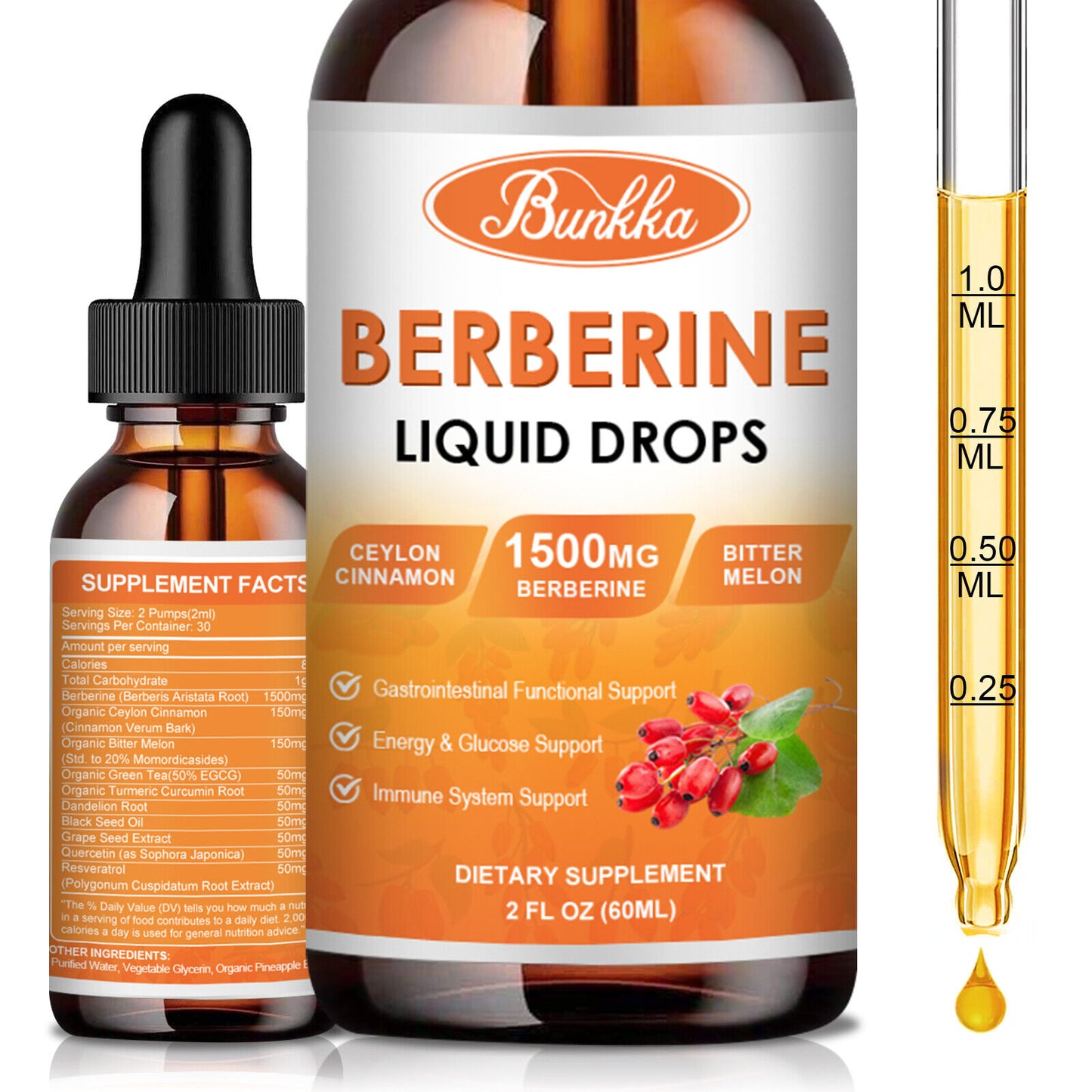 Berberine Supplement, 1500Mg Organic Berberine Liquid Drops with Ceylon