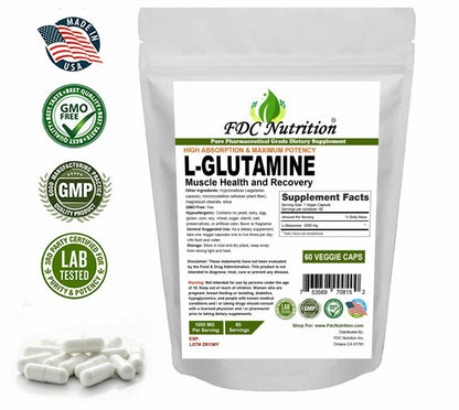 L-Glutamine 2000 Mg, 60 Vegan Capsules - Gluten Free, Non-Gmo, High Quality