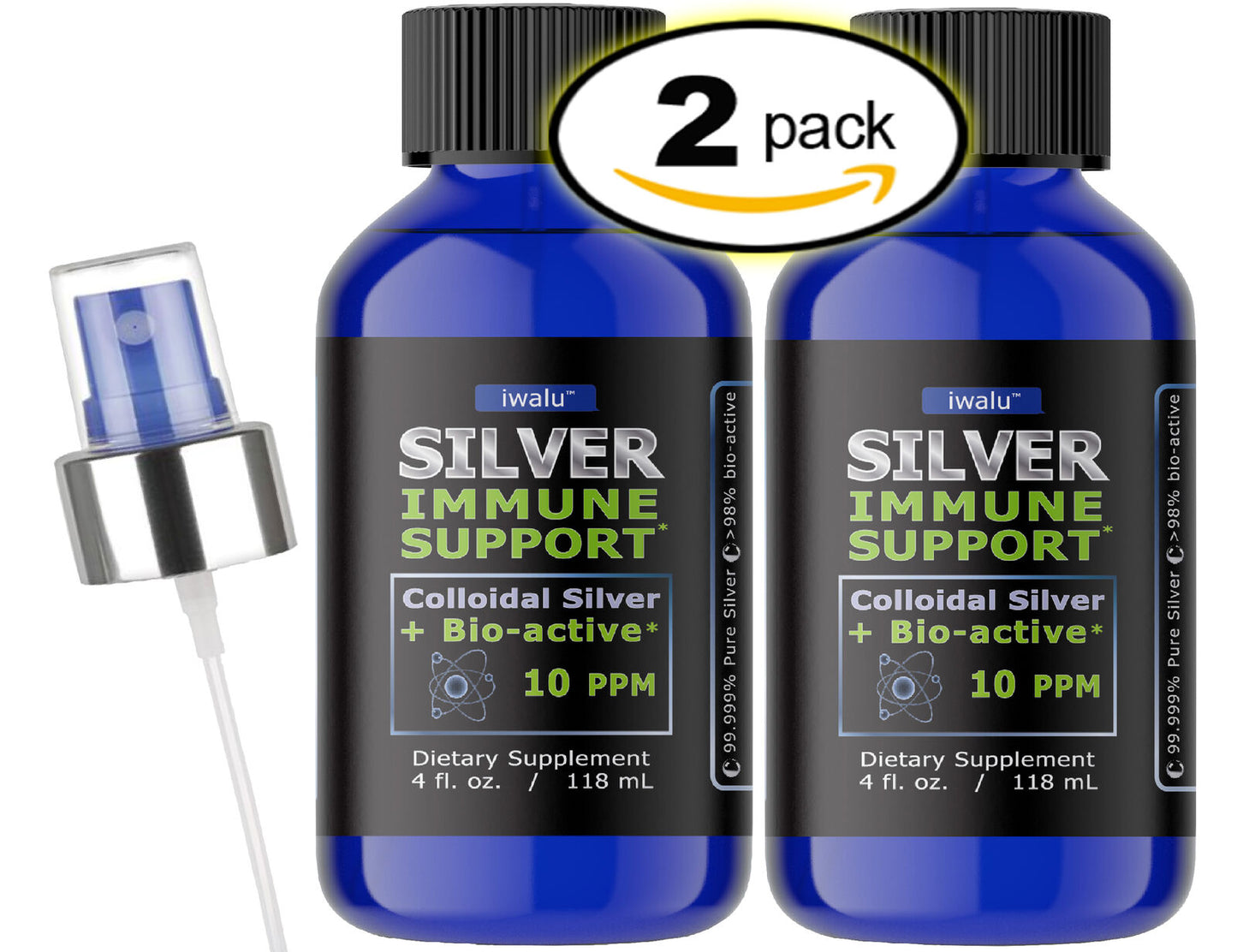 COLLOIDAL SILVER 10 PPM Immunity Nutrition 4 OZ SILVER HYDROSOL Made in USA X2