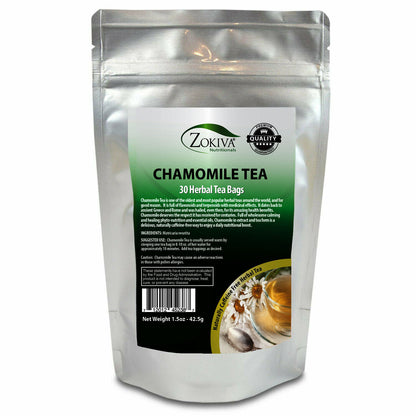 Chamomile Tea Bags (30 Bags) All-Natural Premium Calming Tea in Resealable Pouch