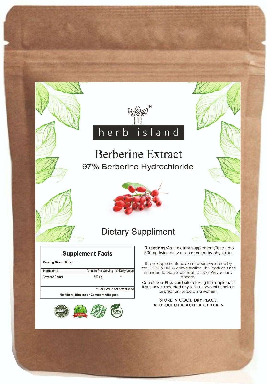 Berberine HCL 97% Extract Powder Control Blood Free & Fast Delivery