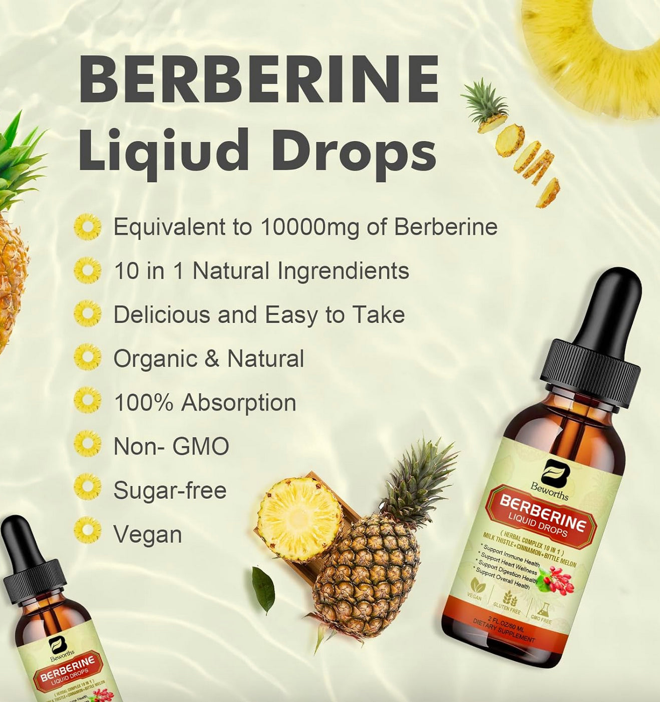 Berberine Supplement, 10000Mg Organic Berberine Liquid Drops with Ceylon